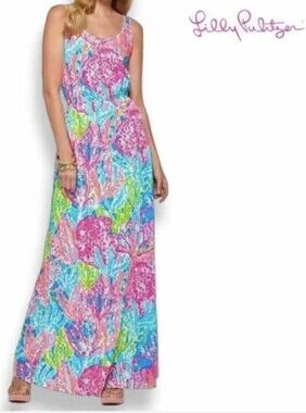LILLY PULITZER Tria Scoop Neck Maxi Dress Let’s Cha Cha Print Size XS
